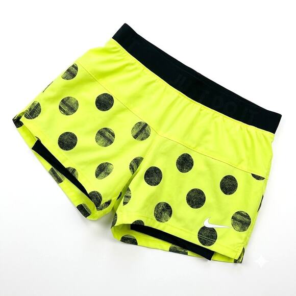 Nike Pants - NIKE Icon 2 In 1 Dri Fit Running Shorts Neon Green Black Polka Dots Womens Small